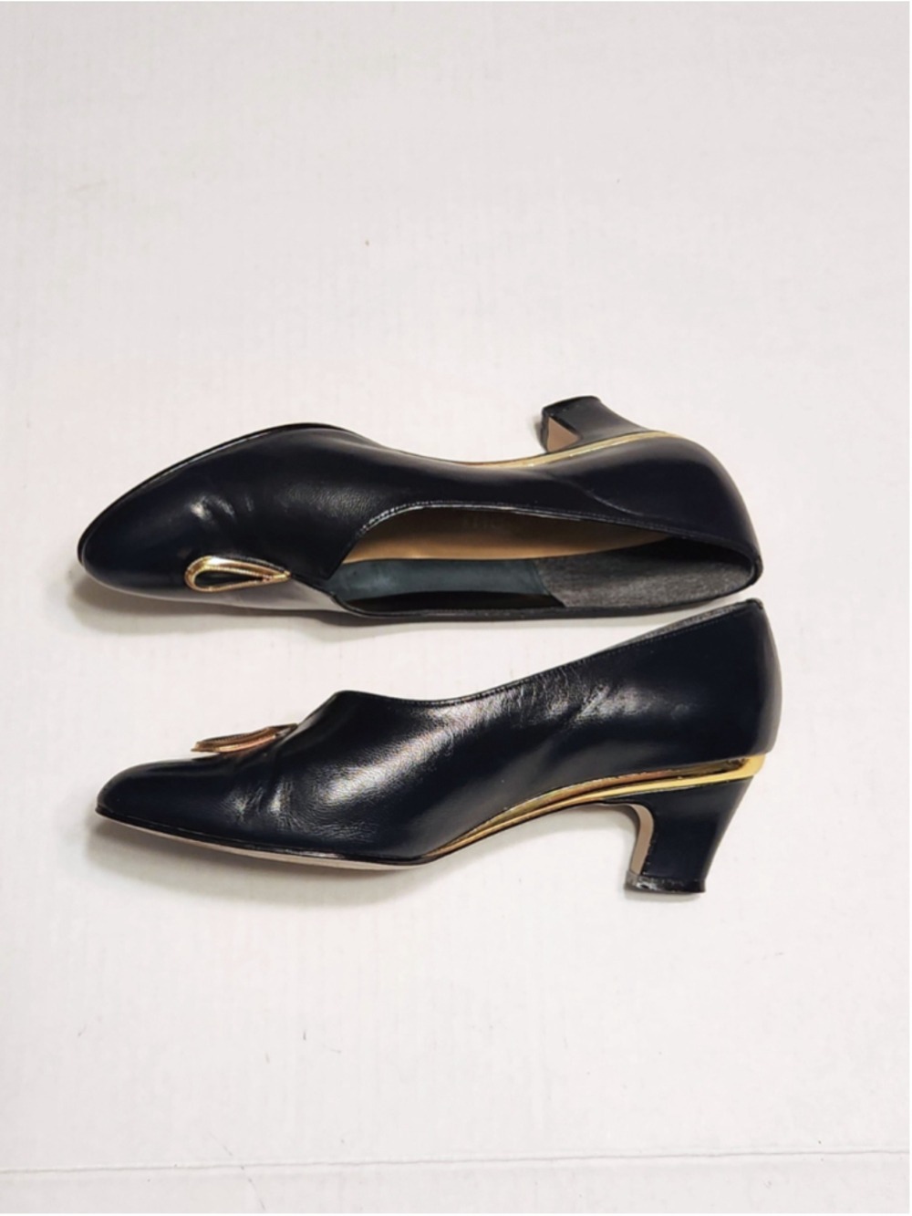 Magdesians Adara Navy Kid Leather Slip On Block Heel Pumps 6 M - Picture 3 of 12